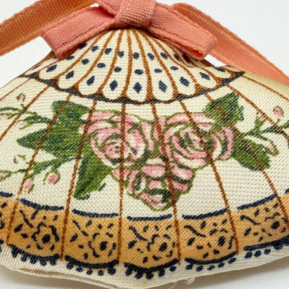 Floral Fabric Fan Brooch Pink Rose Bow Vintage Cottagecore Statement Pin Gift